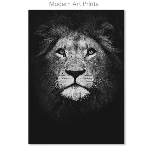 Black & White Lion Canvas Painting | Modern Animal Wall Art Mural Print