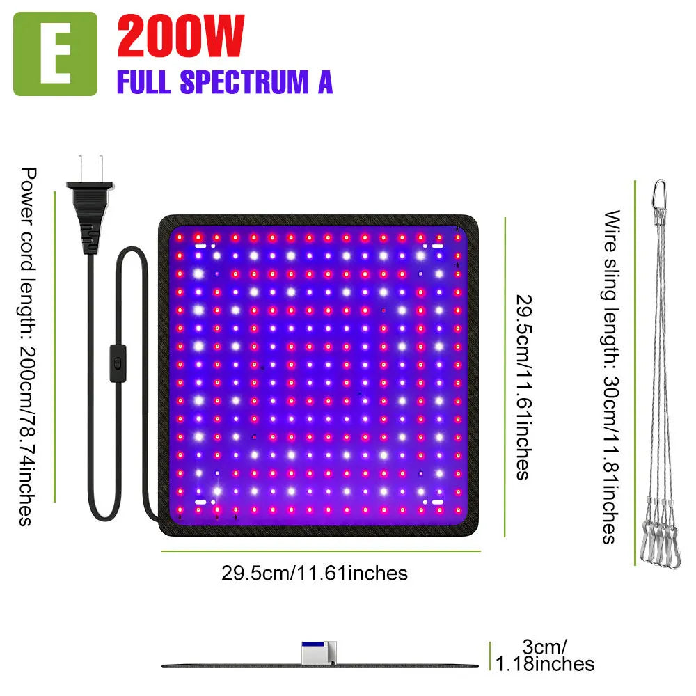 200W LED Plant Grow Light | Full Spectrum Quantum Board Greenhouse Lamp