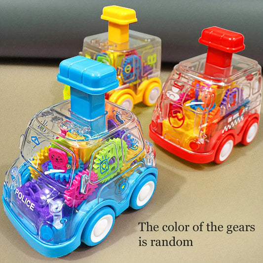 Cartoon Press Gear Car Toy | Inertia Pull-back Transparent Baby Vehicle
