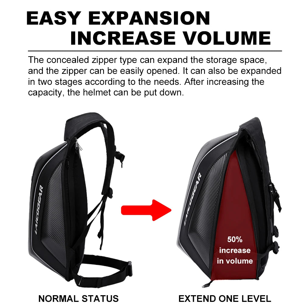 48L Waterproof Motorcycle Backpack | Hard Shell Full Face Helmet Bag