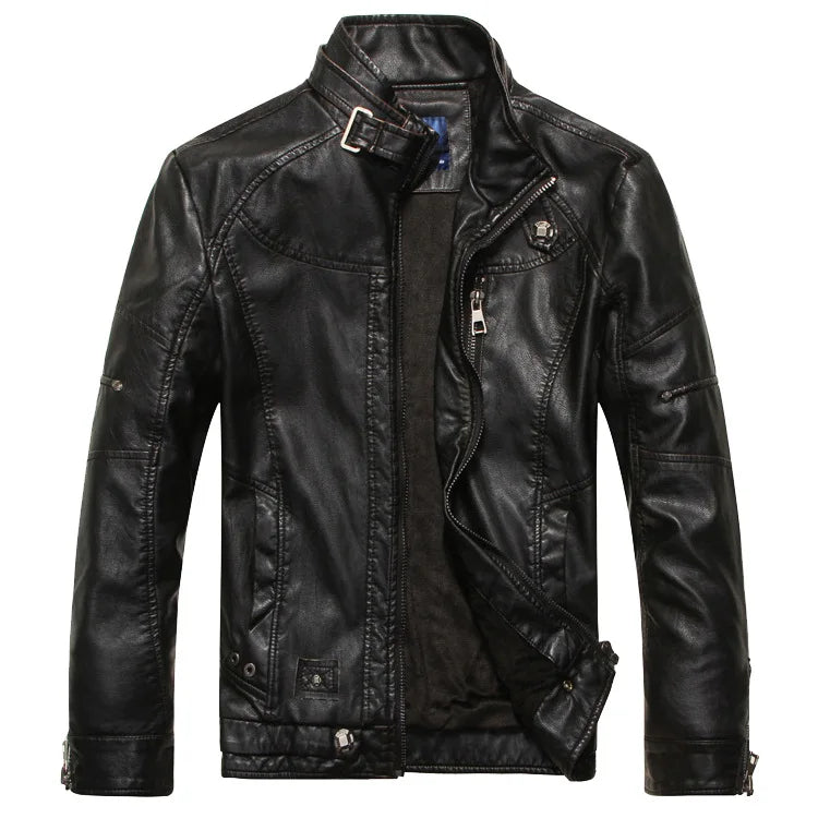 Mens Retro Leather Jacket | American Style Stand Collar Biker Blazer
