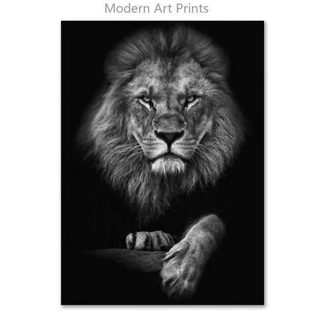 Black & White Lion Canvas Painting | Modern Animal Wall Art Mural Print