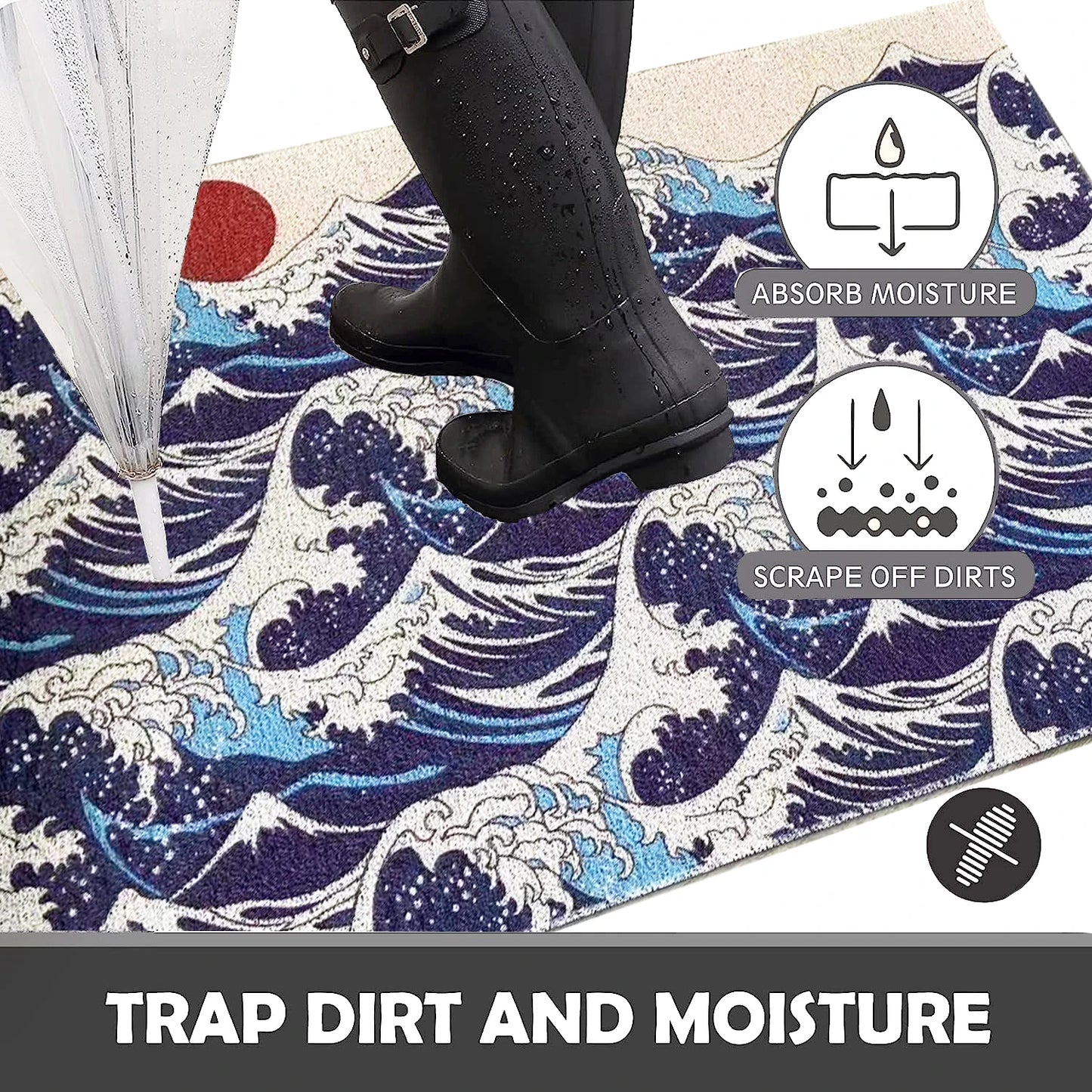 Washable Non-Slip Rug - Great Wave Sun Door Mat