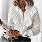 Leopard Dot Ruffle Blouse | Long Sleeve V-Neck Office Top for Women ID