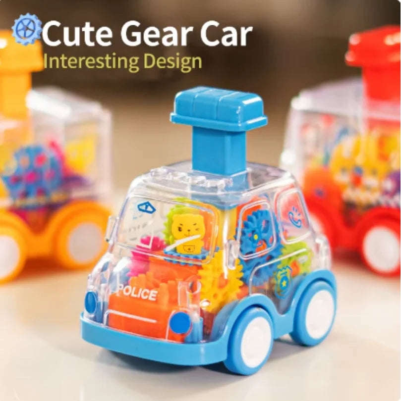 Cartoon Press Gear Car Toy | Inertia Pull-back Transparent Baby Vehicle