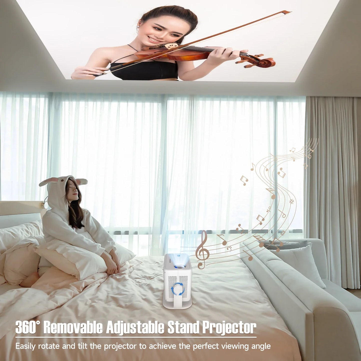 Smart 1080P Projector | Android 14, 650 ANSI, 360° Rotate & 8K Support