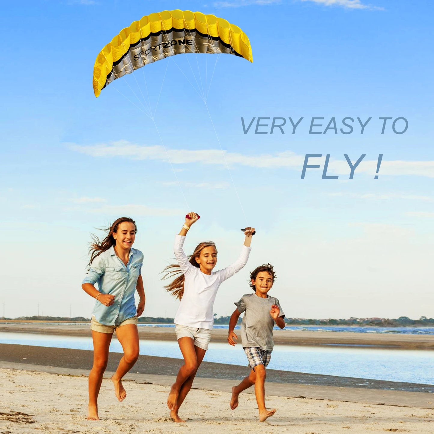 2.5m Yellow Dual Line Parafoil Kite - High-Power Stunt Kite