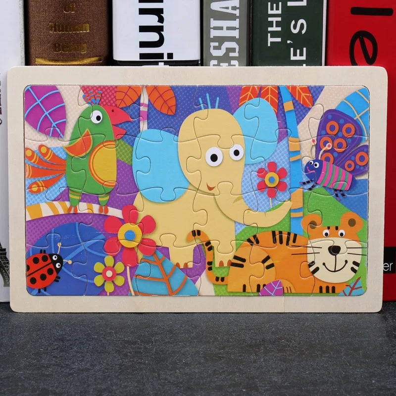 24-Piece Wooden Jigsaw Puzzles - Kids Cartoon Animal Designs