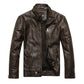 Mens Retro Leather Jacket | American Style Stand Collar Biker Blazer