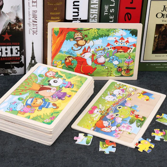 24-Piece Wooden Jigsaw Puzzles - Kids Cartoon Animal Designs