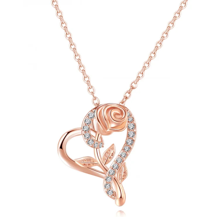 Rose Gold Heart Pendant Necklace | Elegant Cubic Zirconia Jewellery