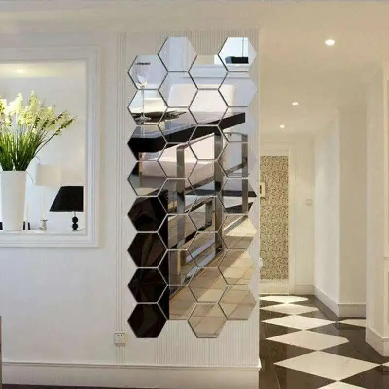 45-Piece Hexagon Mirror Wall Stickers - DIY Decorative Art Tiles
