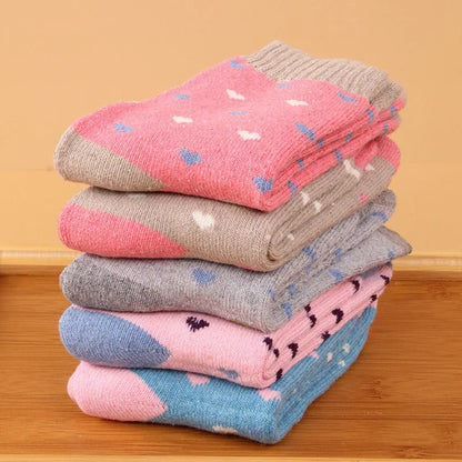 5 Pairs Women's Winter Socks | Retro Japanese Ethnic Knit Wool Blend