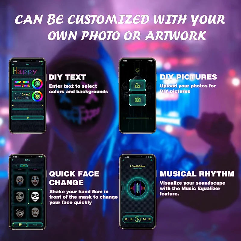 Programmable LED Mask - Bluetooth App Control Face Transform