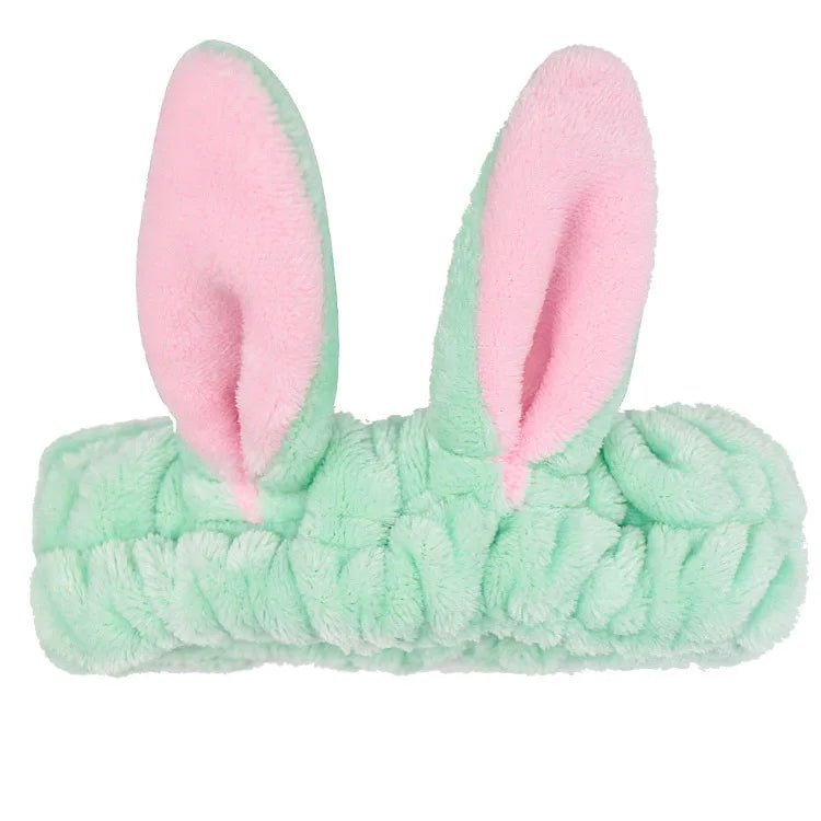 Rabbit Ear Face Wash Headband - Soft Elastic Makeup Hairband