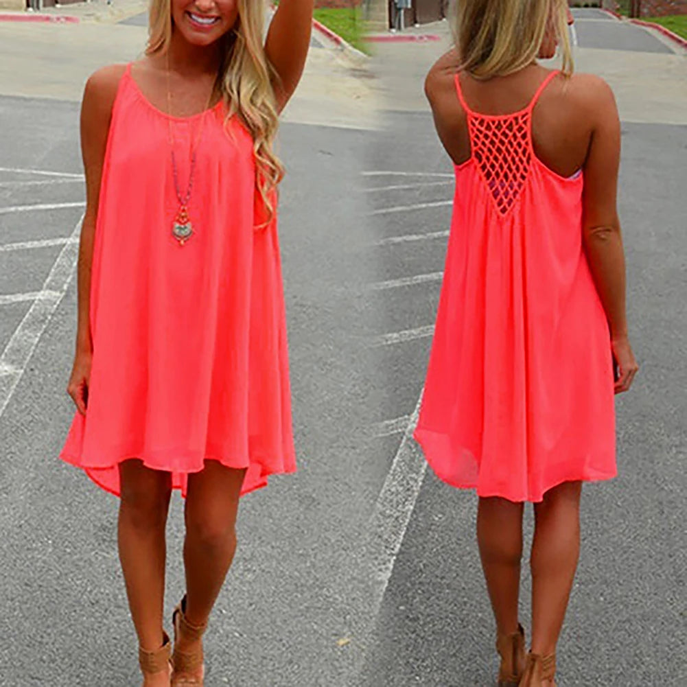 Sexy Womens Mini Summer Dress | Sleeveless Backless Beach Party Robe