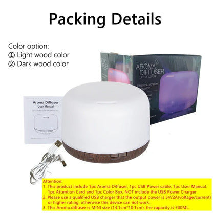 500ml Air Humidifier | Aroma Diffuser with Colourful Night Lights USB