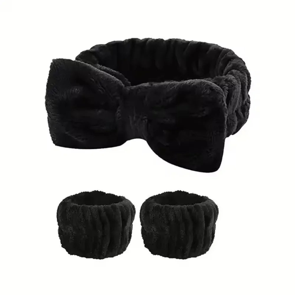 3Pcs Spa Headband & Wristband Set | Microfiber Face Wash Makeup Band