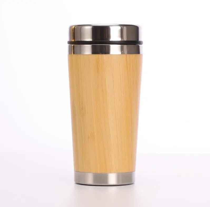 Bamboo Tea Thermos | 500ml Steel Double Wall Vacuum Flask Infuser ID