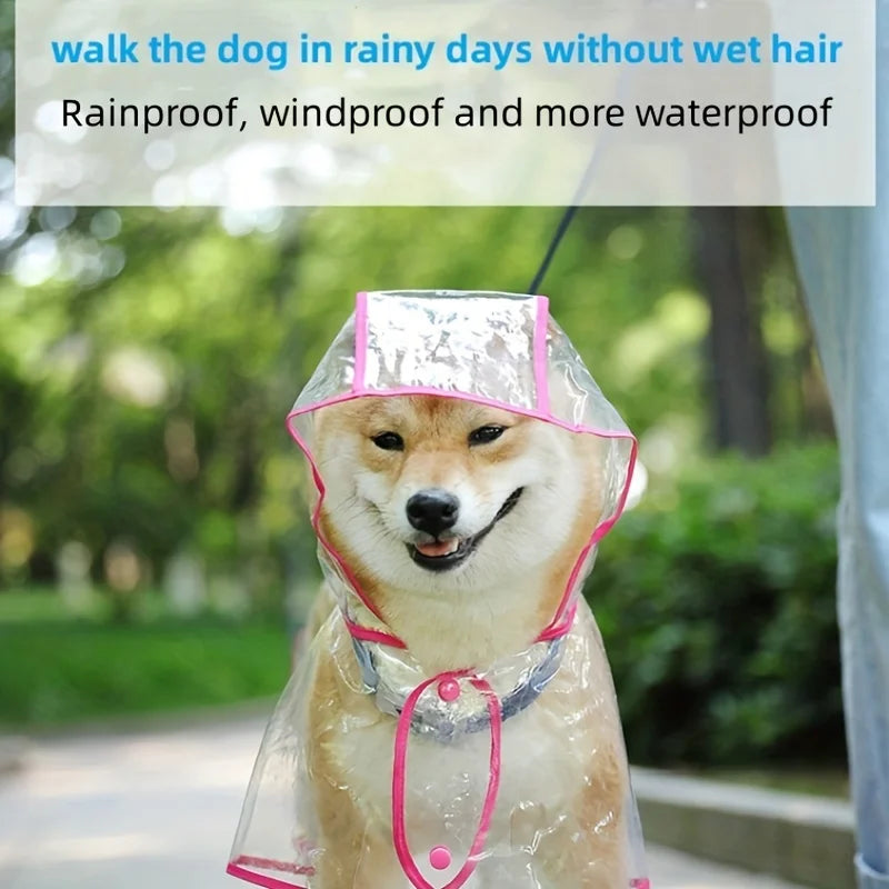 Clear Transparent Dog Raincoat | Hooded Waterproof Pet Poncho Jacket