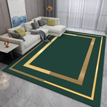 Emerald Green & Gold Rug | Modern Luxury Minimalist Area Carpet