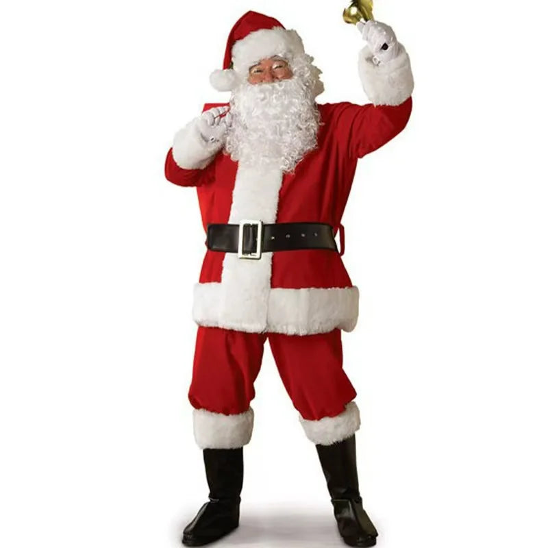 Deluxe Santa Claus Costume | 5pc Adult Christmas Suit Set with Beard