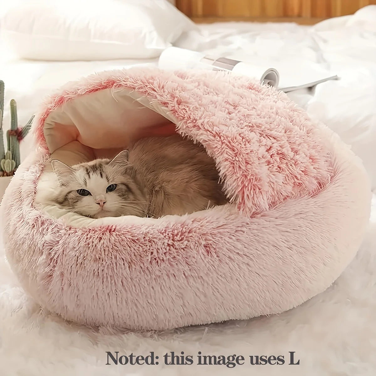 Calming Cat Bed Cave | Warm Plush Hooded Doughnut Nest & Pet Mattress