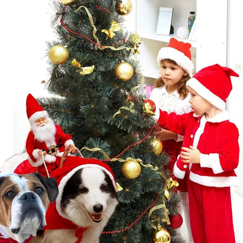 Funny Santa Rider Dog Costume - Christmas Pet Coat Jacket