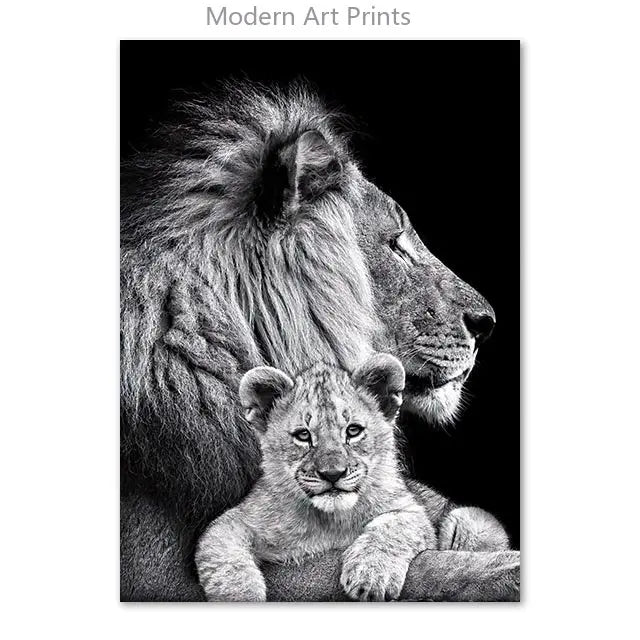 Black & White Lion Canvas Painting | Modern Animal Wall Art Mural Print