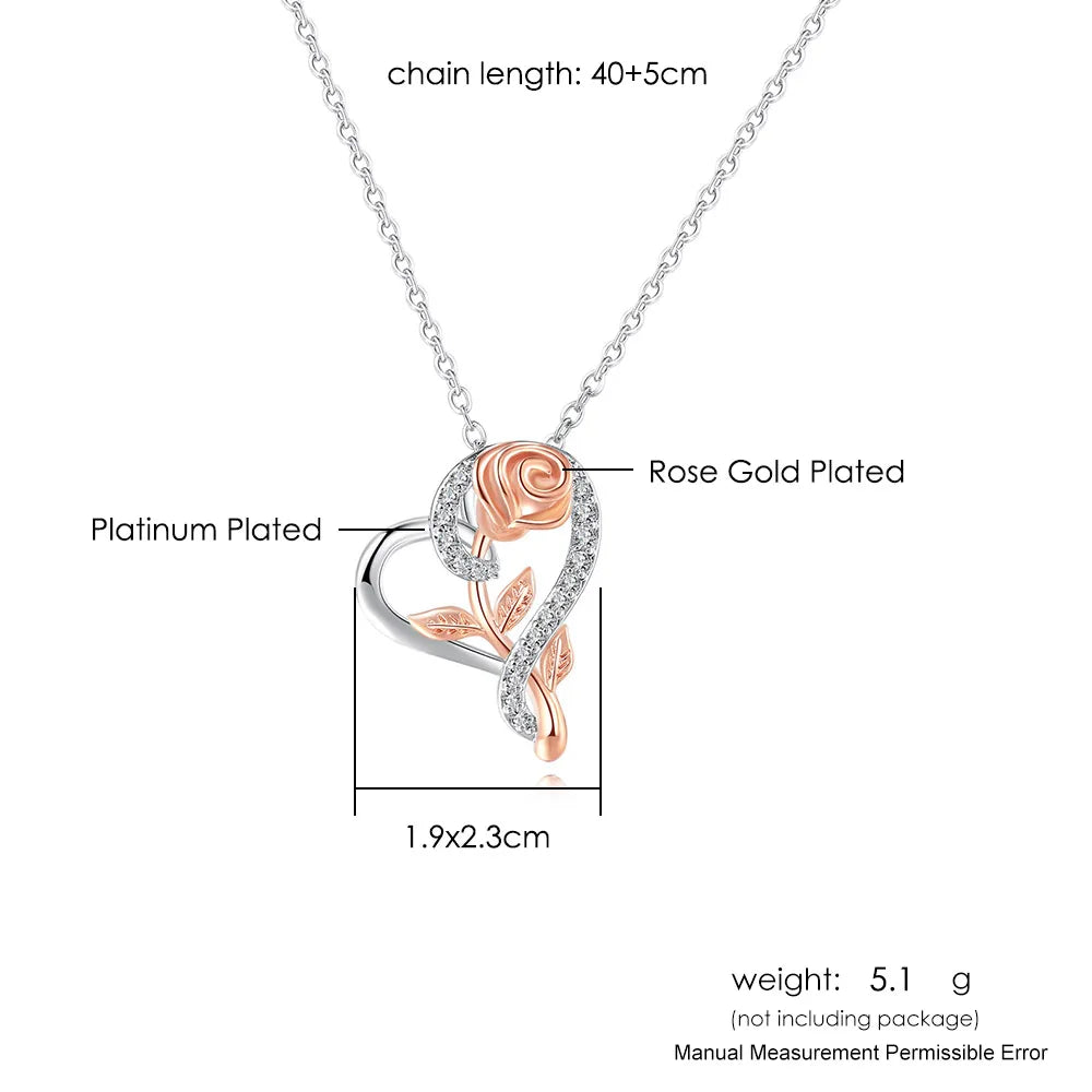 Rose Gold Heart Pendant Necklace | Elegant Cubic Zirconia Jewellery