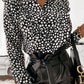 Leopard Dot Ruffle Blouse | Long Sleeve V-Neck Office Top for Women ID