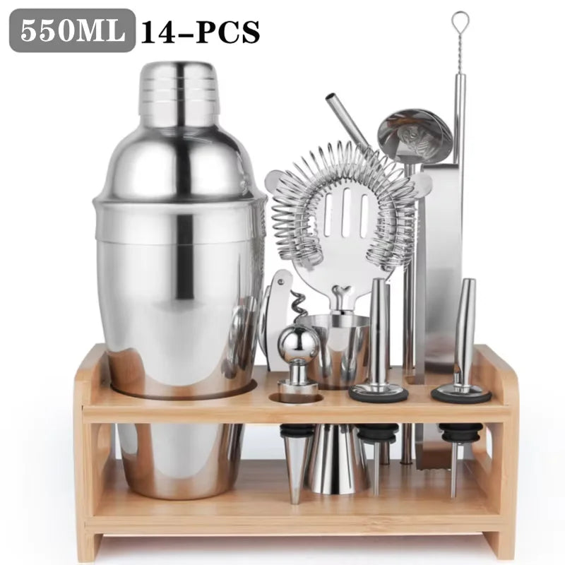 25pc Boston Cocktail Shaker Set | Professional Bartender Kit & Stand