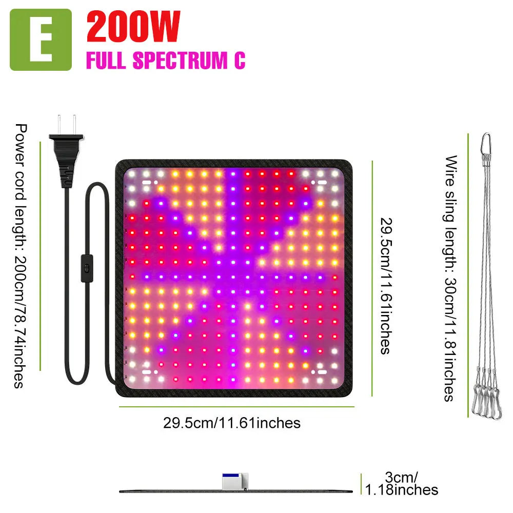 200W LED Plant Grow Light | Full Spectrum Quantum Board Greenhouse Lamp
