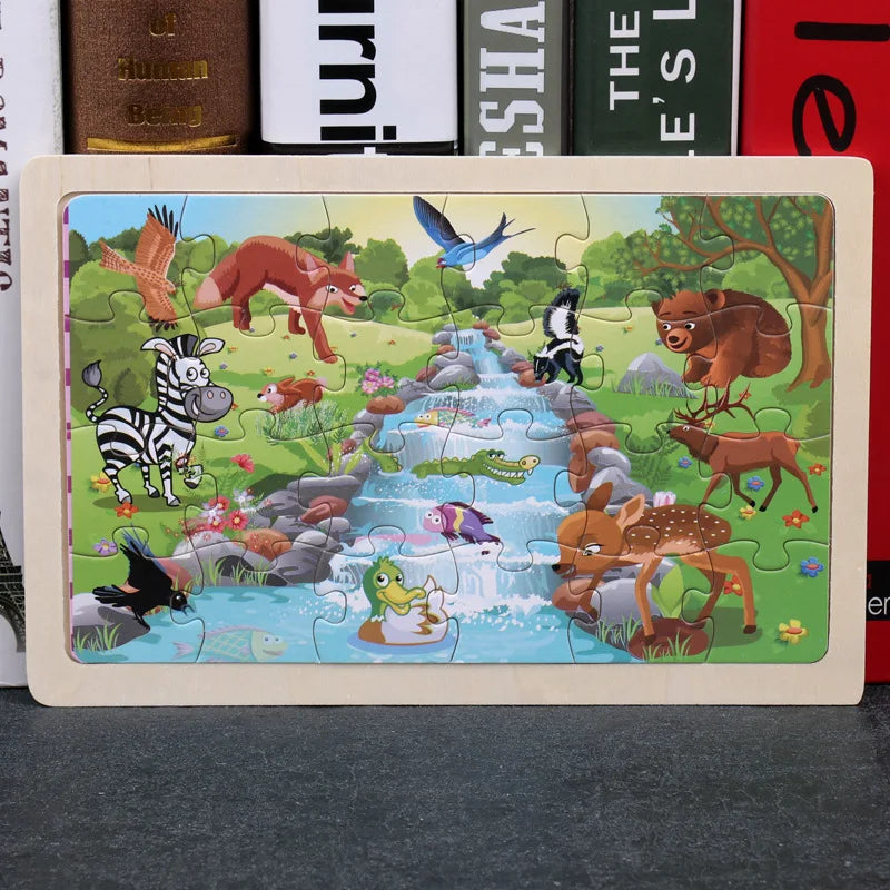 24-Piece Wooden Jigsaw Puzzles - Kids Cartoon Animal Designs