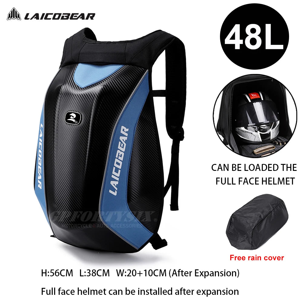 48L Waterproof Motorcycle Backpack | Hard Shell Full Face Helmet Bag