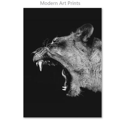 Black & White Lion Canvas Painting | Modern Animal Wall Art Mural Print