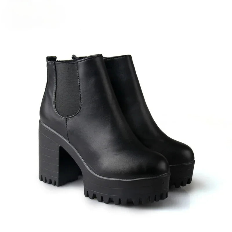 Women's Block Heel Ankle Boots | Velvet Lined Winter Fashion Shoes