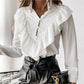 Leopard Dot Ruffle Blouse | Long Sleeve V-Neck Office Top for Women ID