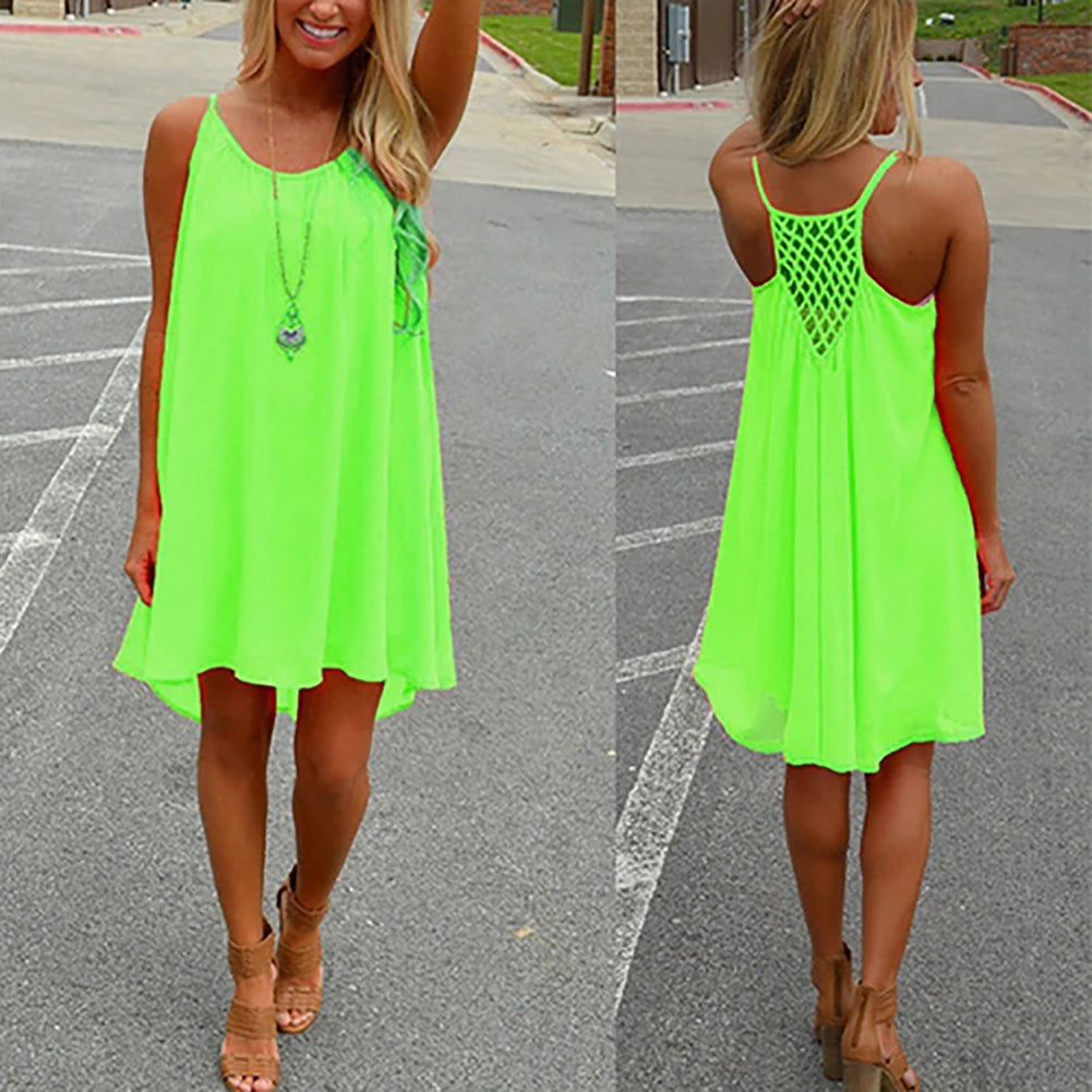 Sexy Womens Mini Summer Dress | Sleeveless Backless Beach Party Robe