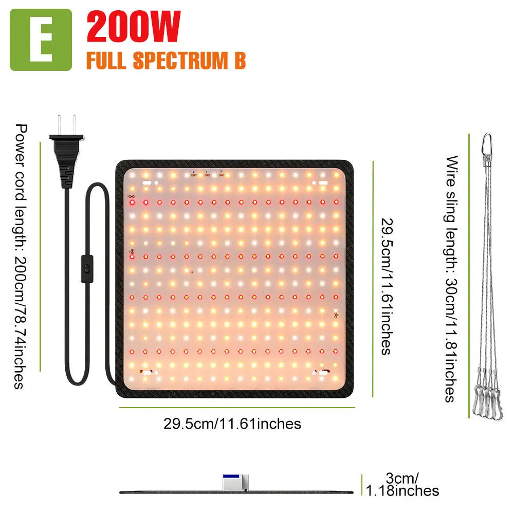 200W LED Plant Grow Light | Full Spectrum Quantum Board Greenhouse Lamp