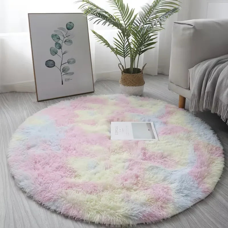 Soft Shaggy Round Rug - Fluffy White Circular Non-Slip Rug