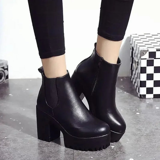 Women's Block Heel Ankle Boots | Velvet Lined Winter Fashion Shoes