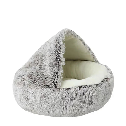 Calming Cat Bed Cave | Warm Plush Hooded Doughnut Nest & Pet Mattress