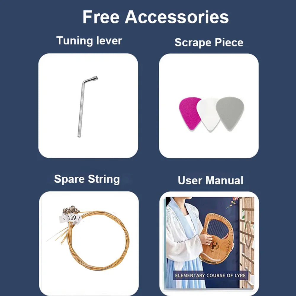 16 String Lyre Harp Mahogany Wood | Ancient Style String Instrument