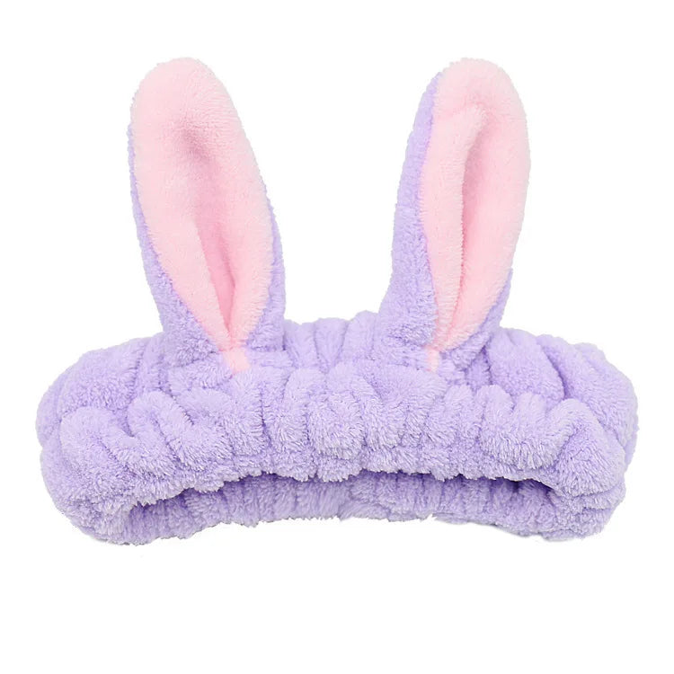 Rabbit Ear Face Wash Headband - Soft Elastic Makeup Hairband
