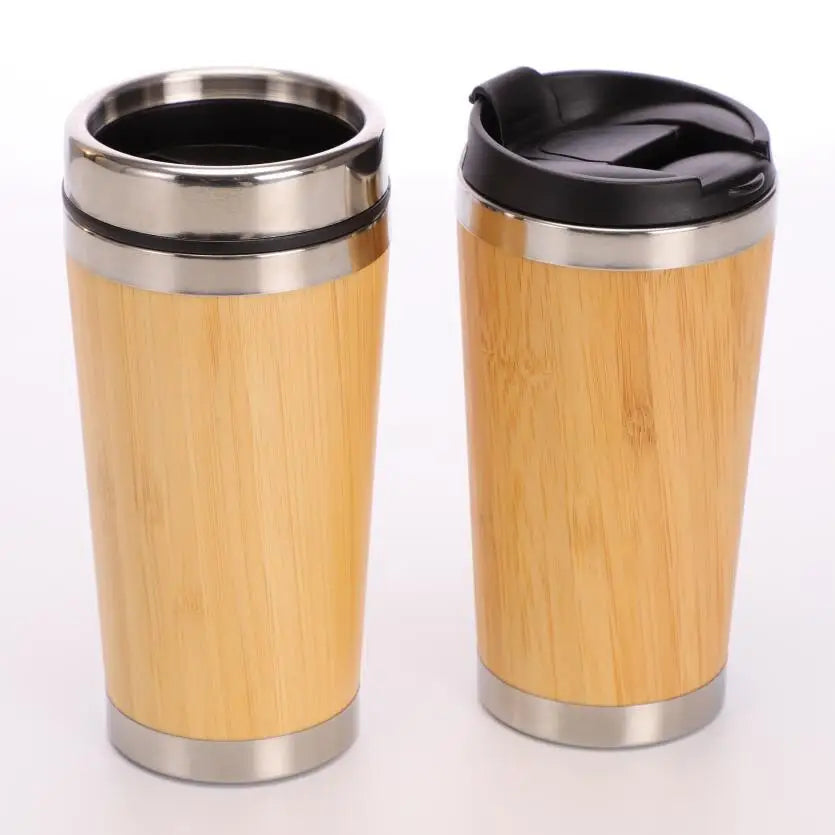 Bamboo Tea Thermos | 500ml Steel Double Wall Vacuum Flask Infuser ID