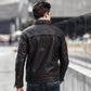 Mens Retro Leather Jacket | American Style Stand Collar Biker Blazer