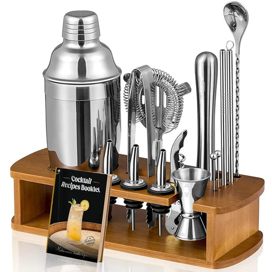 25pc Boston Cocktail Shaker Set | Professional Bartender Kit & Stand