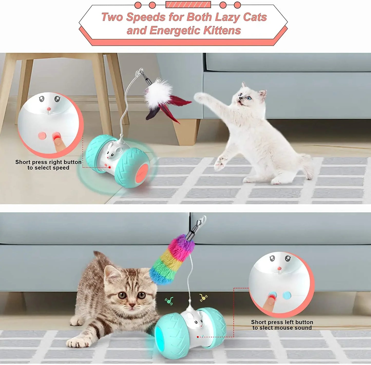 Interactive Cat Toy | Automatic Electronic Mouse with 3 Feathers