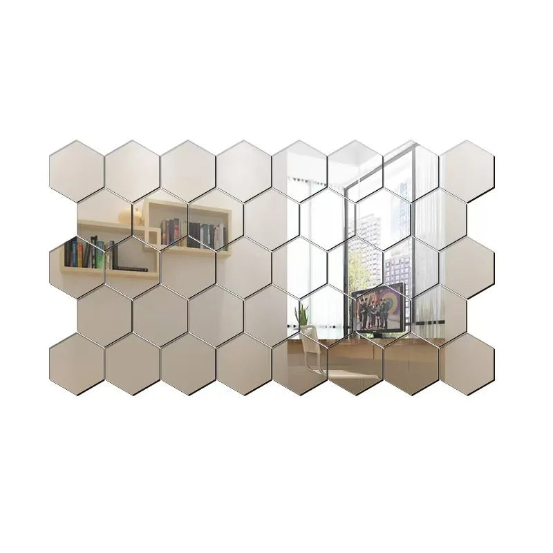 45-Piece Hexagon Mirror Wall Stickers - DIY Decorative Art Tiles